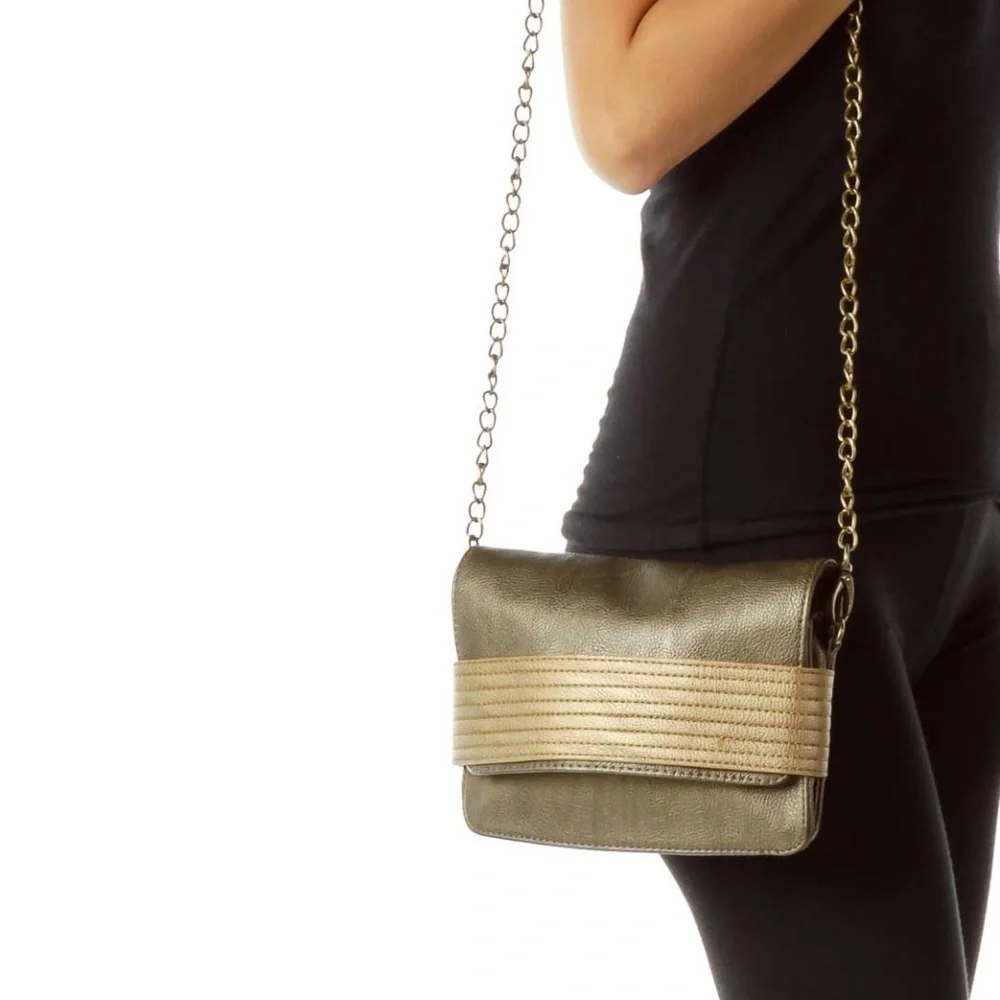 Deena & ozzy Gold Two-Tone Metallic Crossbody Bag - Picture 3 of 4